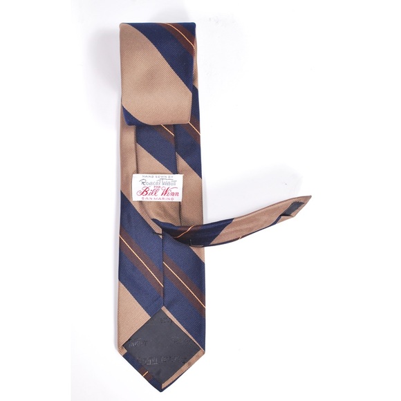 Vtg Robert Talbott Skinny Silk Neck Tie Navy Tan - Picture 2 of 5